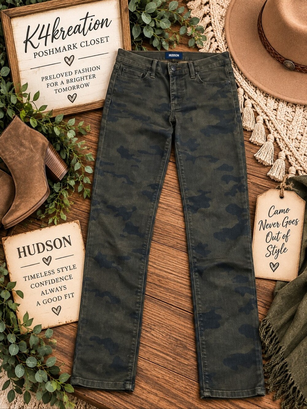 Hudson Jeans Women's Ankle Cropped Camo Jeans - Olive & Dark Green